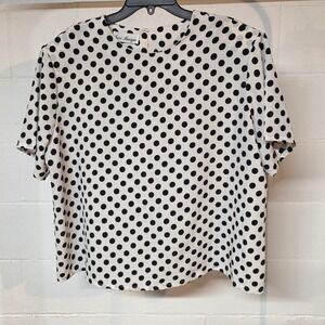 Jeri Marque Women Plus 2X Polka Dot Blouse Black White Short Sleeve Keyhole Back
